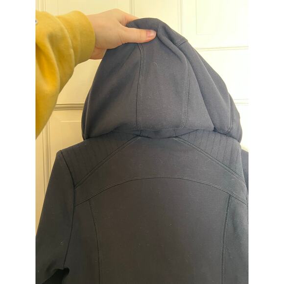 Athleta Women's M Black Zip Up Hoodie Faux Fur Lined Cozy Jacket Thumb Holes - Picture 10 of 13